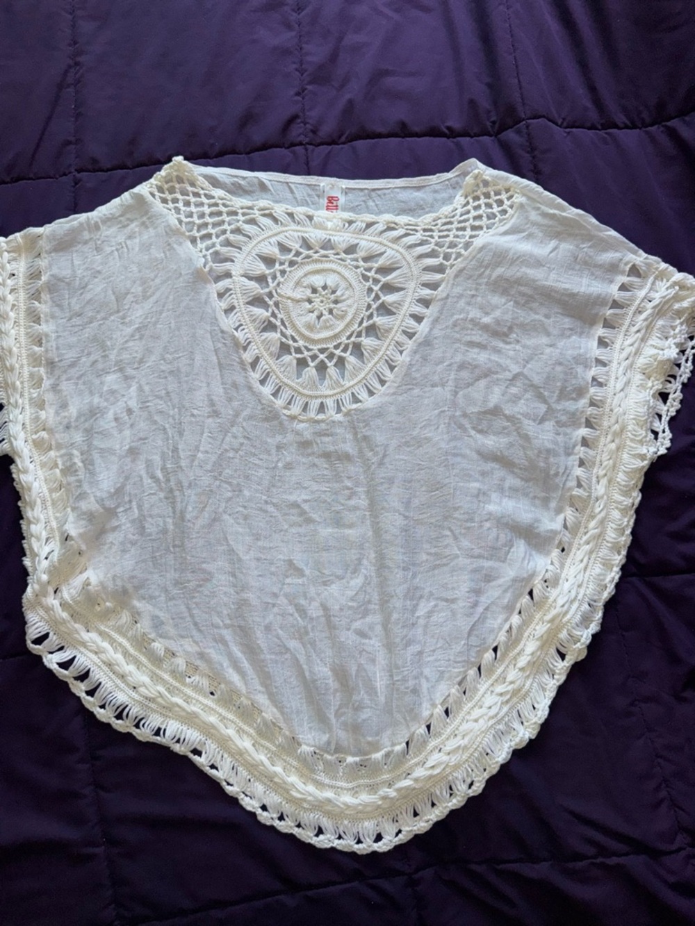 White Crochet-Trim Peasant Top